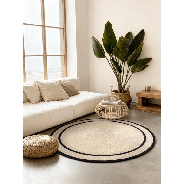 Ръчно изработен ютен кръгъл килим в светло естествен цвят ø 150 cm Lina – Hanse Home-image-1