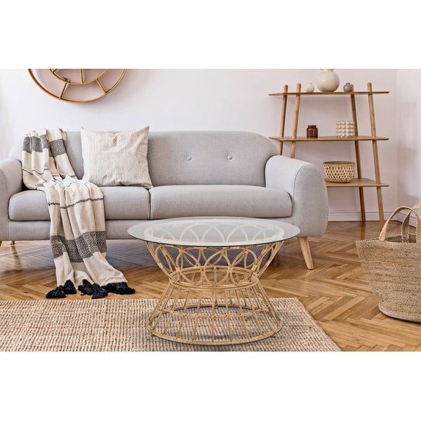 Кръгла масичка за кафе със стъклен плот в естествен цвят ø 75 cm Panama - Mauro Ferretti-image-1