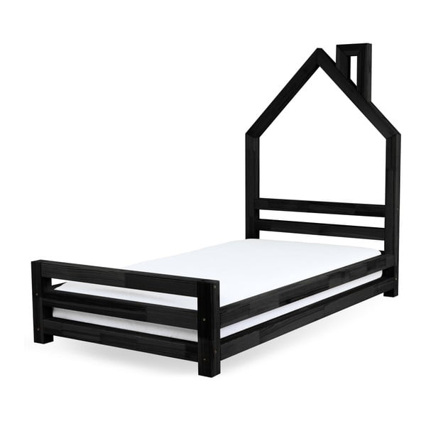 Dětská černá postel z borovicového dřeva Benlemi Wally, 90 x 180 cm