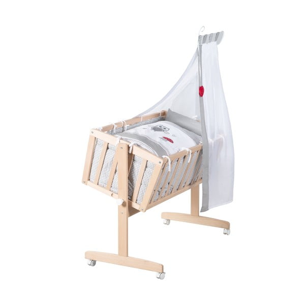 Люлка 40x90 cm от масивен бук на колелца/с балдахин в естествен цвят Adam and Owl – Roba-image-2