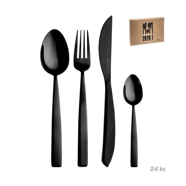 Черни прибори за хранене от неръждаема стомана 24 бр. Black Luxure - Orion-image-2