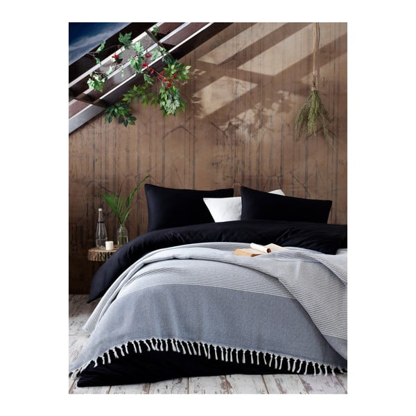 Черно-бяла памучна покривка за легло EnLora Home Örtüsü, 190 x 250 cm Anna Yatak - Mijolnir