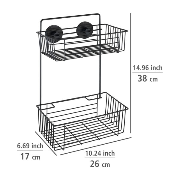 Черен стенен двуетажен рафт за баня Vacuum-Loc® Pavia Bari - Wenko-image-1