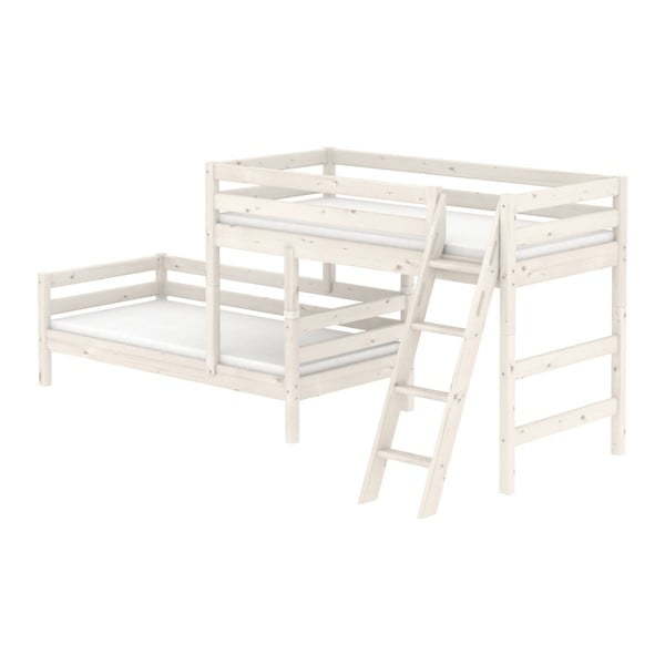Бяло детско двуетажно легло от борова дървесина със стълба Classic - Flexa