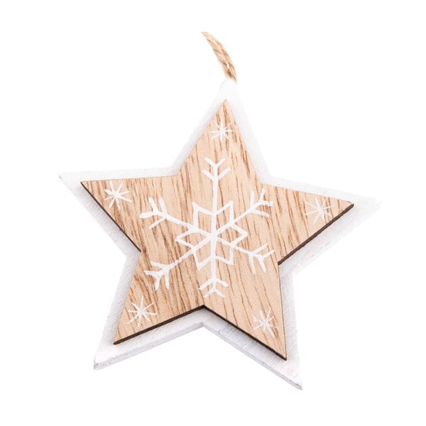 Sada 5 dřevěných závěsných ozdob ve tvaru hvězdy Dakls, délka 7,5 cm
