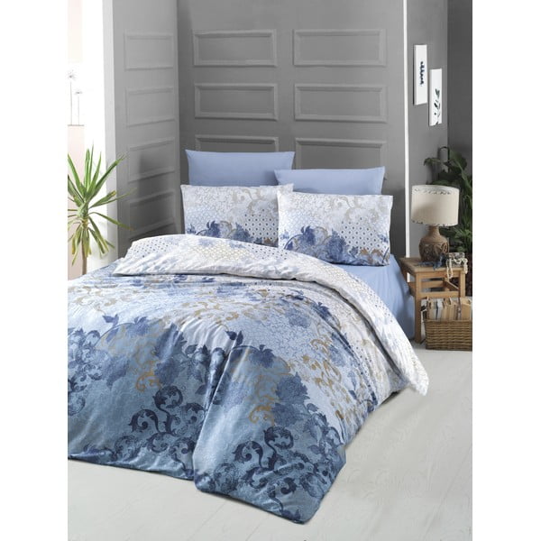 Синьо единично спално бельо от памучен сатен Victoria , 140 x 200 cm Nerissa - Mijolnir