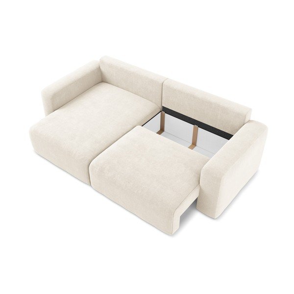 Кремав шенилов сгъваем/с място за съхранение ъглов диван (ляв ъгъл) Kona – Makamii-image-4