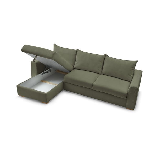 Зелен разтегателен ъглов диван от рипсено кадифе (променлив) Augustin – Bobochic Paris-image-4
