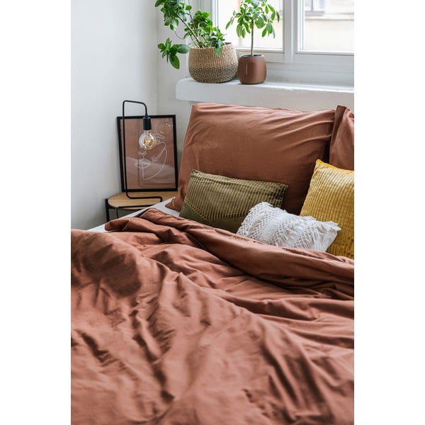 Кестеняво кафяво спално бельо за двойно легло от измит памук , 200 x 220 cm - Bonami Selection-image-4