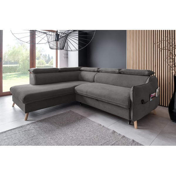 Тъмносив ъглов разтегателен диван от кадифе (ляв ъгъл) Sweet Harmony - Miuform-image-3