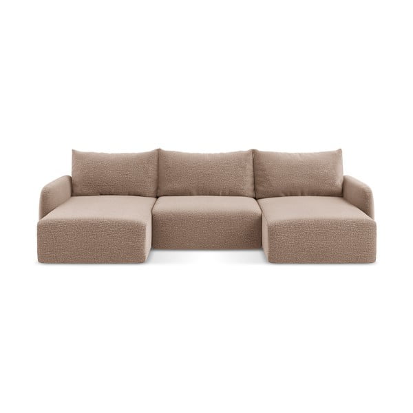 Светлокафяв разтегателен ъглов диван с място за съхранение Kalena – Makamii