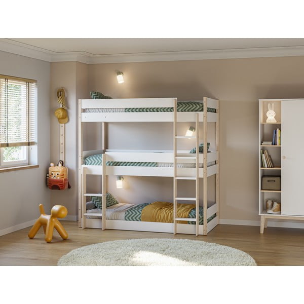 Двуетажно детско легло в бял и естествен цвят 90x190 cm Valka – Marckeric-image-1