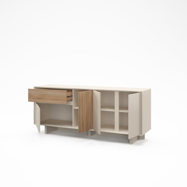 Скрин от дъбов декор В бежов и естествен цвят 180x76x45 cm Carpi – Marckeric-image-3