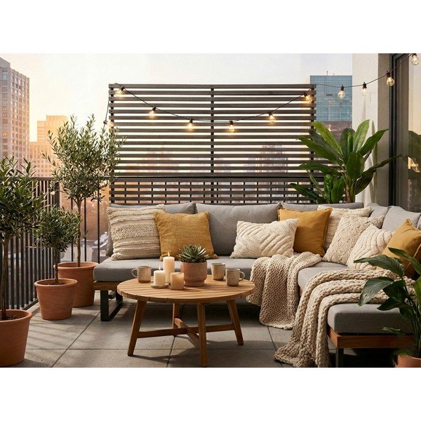 Дървен параван за балкон в естествен цвят 153x185 cm - Hartman-image-1