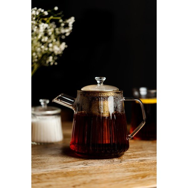 Стъклен чайник с цедка в златист цвят 900 ml Mia – Vialli Design-image-2