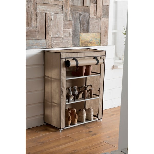 Бежов текстилен триетажен стелаж за обувки - Compactor-image-1