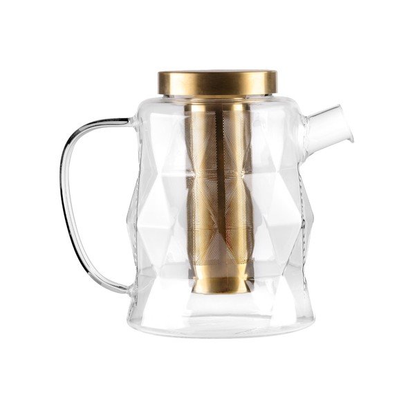 Стъклен чайник с цедка в златист цвят 1,3 l Geo – Vialli Design-image-4