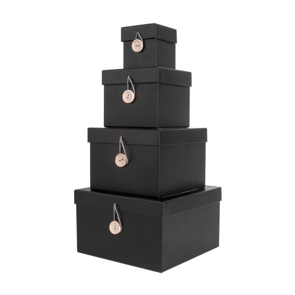 Комплект от 4 черни кутии за съхранение с капак Uniform - PT LIVING