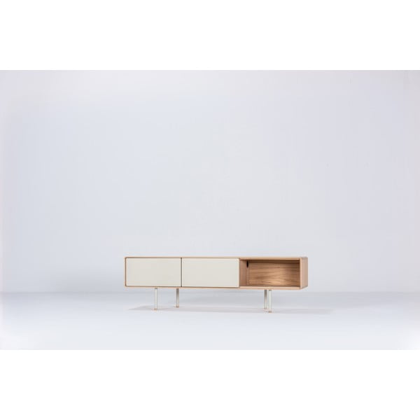 Бяла/естествена маса за телевизор от масивен дъб 160x48 cm Fina – Gazzda-image-2