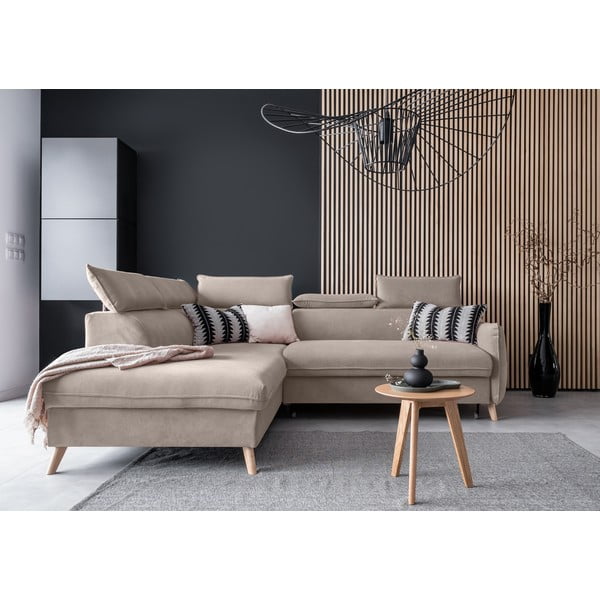 Бежов кадифен ъглов диван (ляв ъгъл) Sweet Harmony - Miuform-image-1