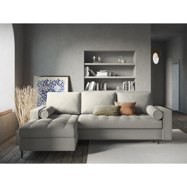 Светлосив ъглов разтегателен диван , ляв ъгъл Santo - Milo Casa-image-1