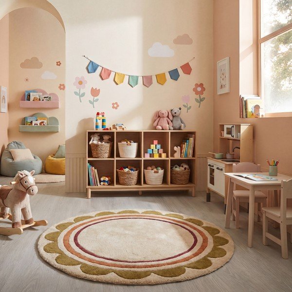 Ръчно изработен вълнен кръгъл килим в естествен цвят ø 120 cm Lois – Flair Rugs-image-2