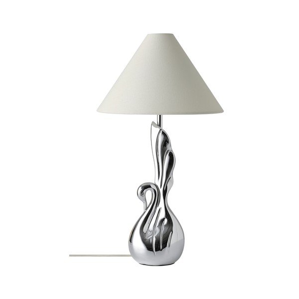 Бяла/в сребрист цвят настолна лампа от полиресин (височина 53 cm) Swan – Ellos Home-image-3
