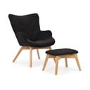 Черен фотьойл с табуретка от рипсено кадифе Niko – Ropez