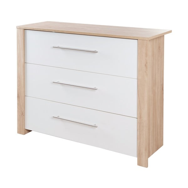 Нисък детски скрин от дъб с масичка за преповиване в бял и естествен цвят 112x98 cm - Roba-image-2