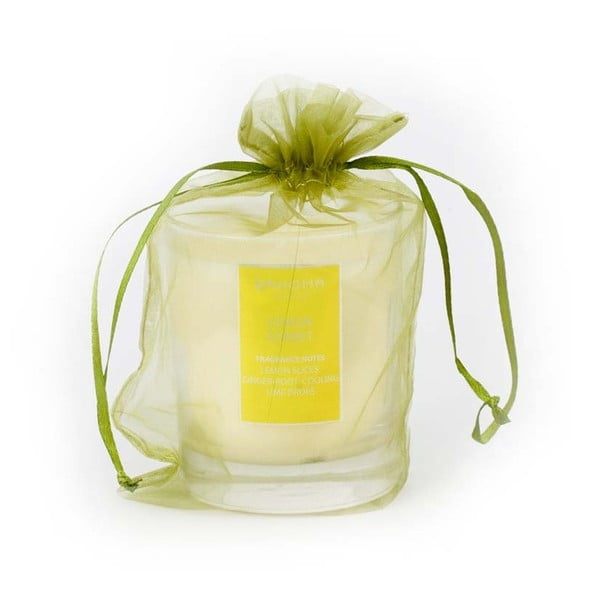 Ароматизирана свещ в стъклена опаковка и торбичка от органза с аромат на лимоново сорбе , 55 часа време на горене - Bahoma London