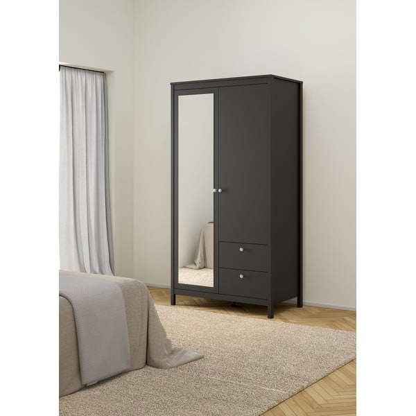 Черен гардероб с огледало 102x199x58 cm Madrid – Tvilum-image-3