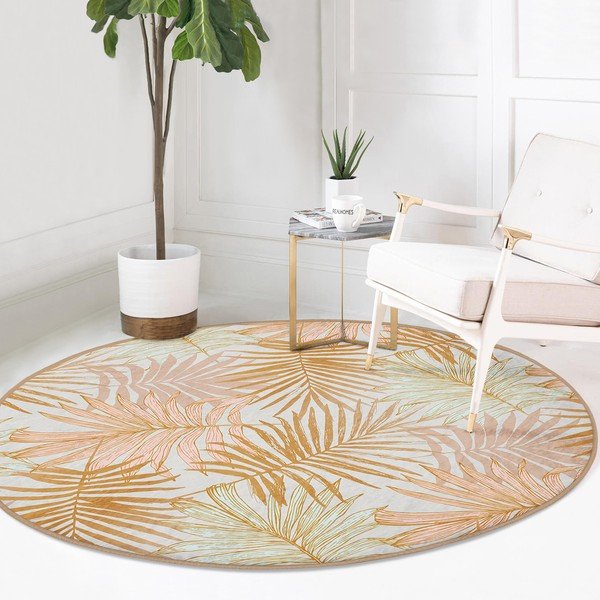 Жълт кръгъл килим подходящ за пране и за прахосмукачки роботи ø 80 cm Comfort – Mila Home-image-2