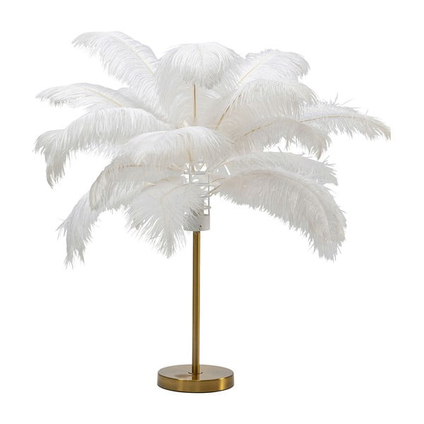 Бяла настолна лампа с абажур от пера (височина 60 cm) Feather Palm - Kare Design