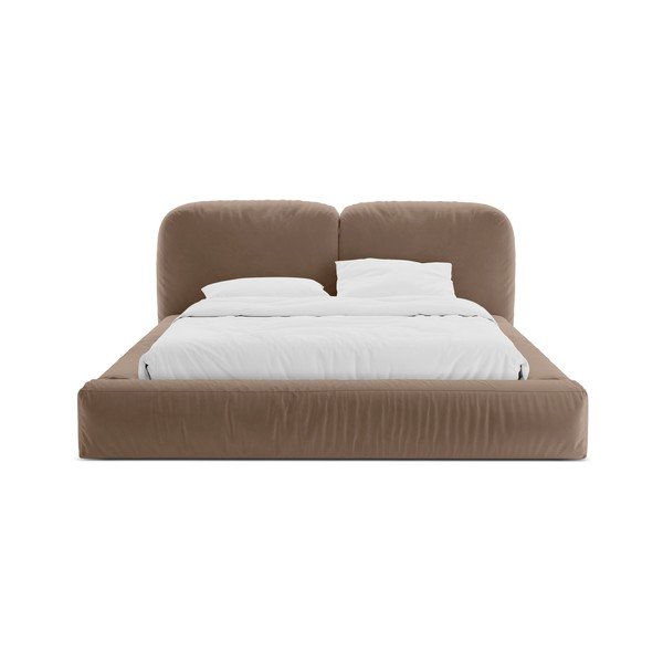 Светлокафяво тапицирано двойно легло с място за съхранение и включена подматрачна рамка 160x200 cm Martina – Micadoni -image-4