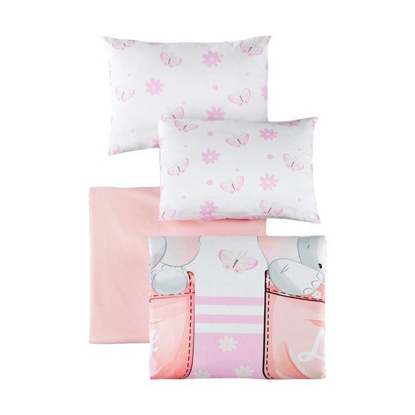 Бяло-розово детско спално бельо от памук Renforcé с включен долен чаршаф, 4 части 100x150 cm Lovely – Mijolnir-image-2