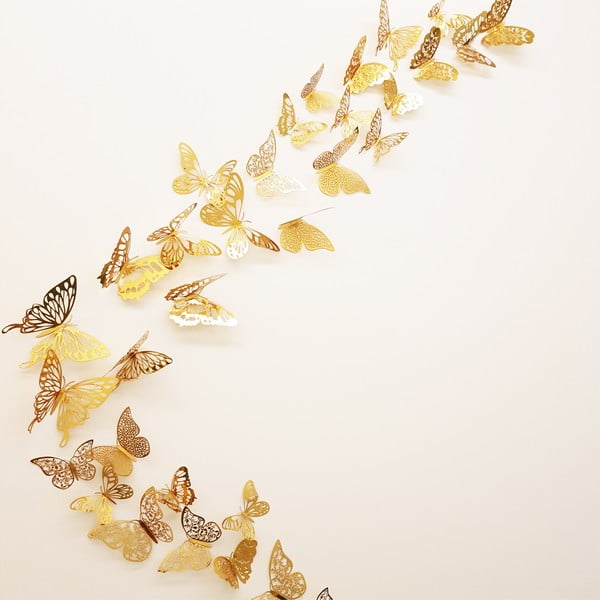 Комплект от 36 самозалепващи се пеперуди за стена в златисто Butterflies Gold - Ambiance