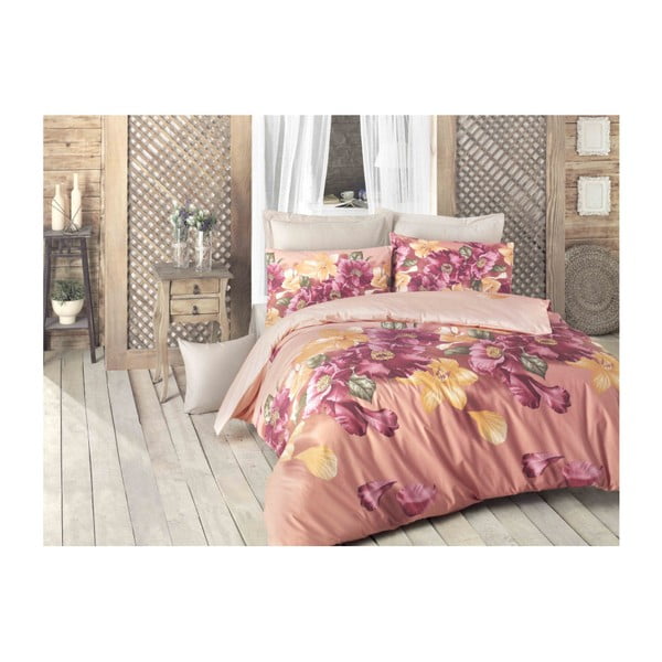 Памучно спално бельо с чаршаф и 2 калъфки за възглавници за двойно легло Maeva, 200 x 220 cm - Mijolnir