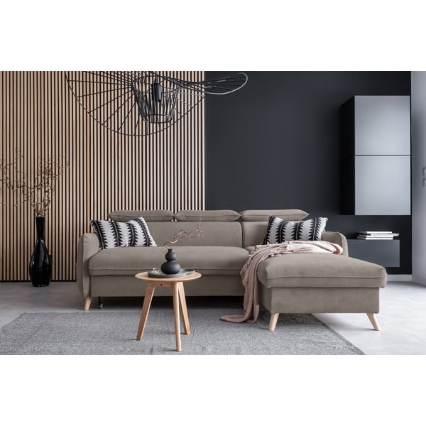 Светлокафяв кадифен ъглов разтегателен диван (десен ъгъл) Sweet Harmony - Miuform-image-1