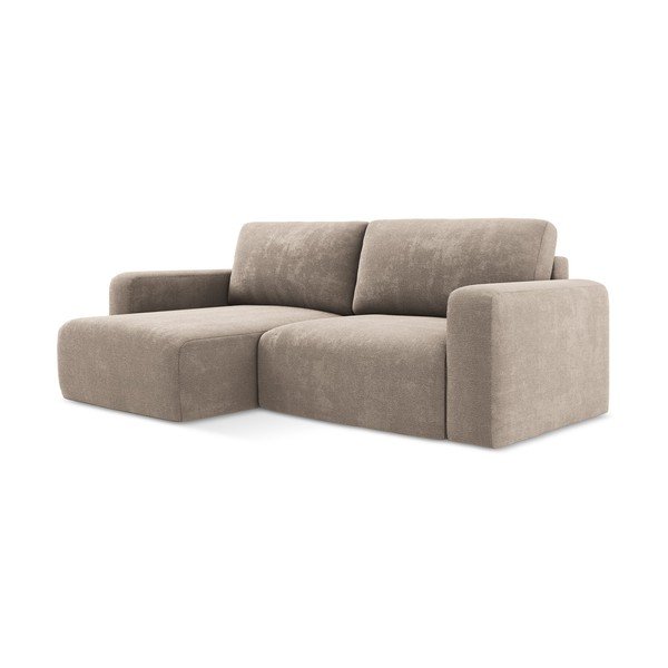 Бежов шенилов сгъваем/с място за съхранение ъглов диван (ляв ъгъл) Kona – Makamii-image-2