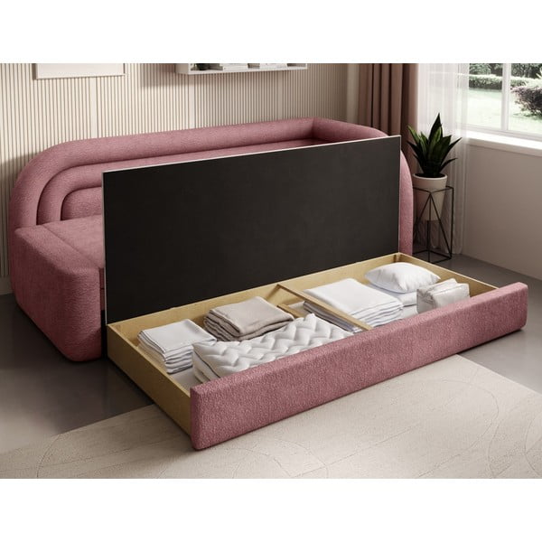 Розов шенилов разтегателен диван с място за съхранение десен ъгъл 223 cm Fabillo – ELTAP-image-4