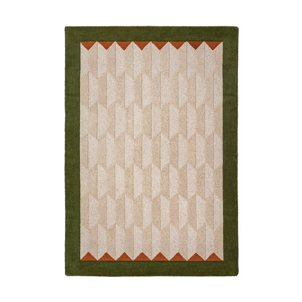 Зелен/в естествен цвят ръчно изработен вълнен килим 200x290 cm Apex Border Wool – Flair Rugs