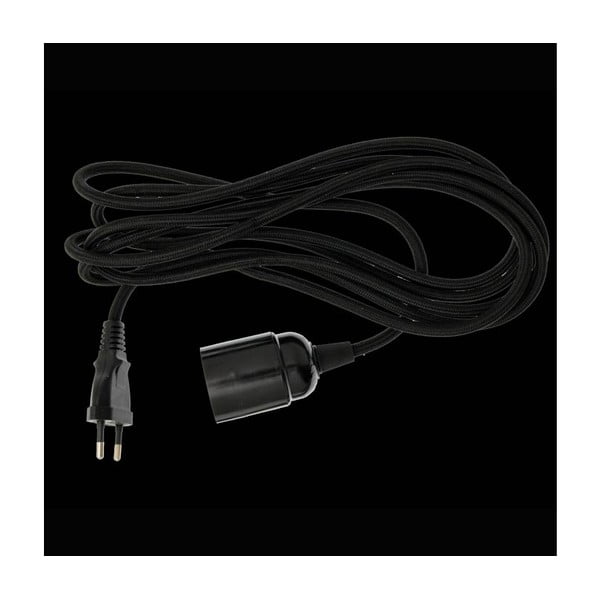Textilní kabel s objímkou a zástrčkou, černý, 3 m