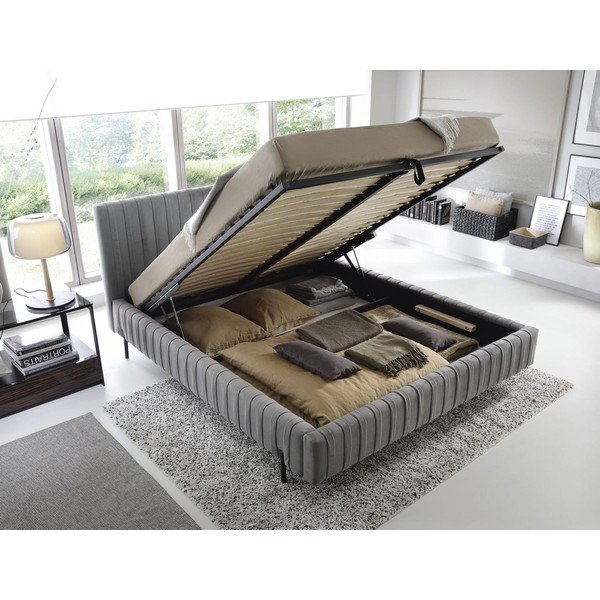 Сиво двойно тапицирано легло с място за съхранение и включена подматрачна рамка 160x200 cm Plissa – ELTAP-image-2