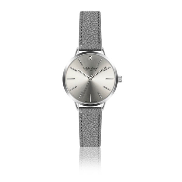 Дамски часовник с 1 диамант и каишка от естествена кожа в сиво Diamond - Walter Bach