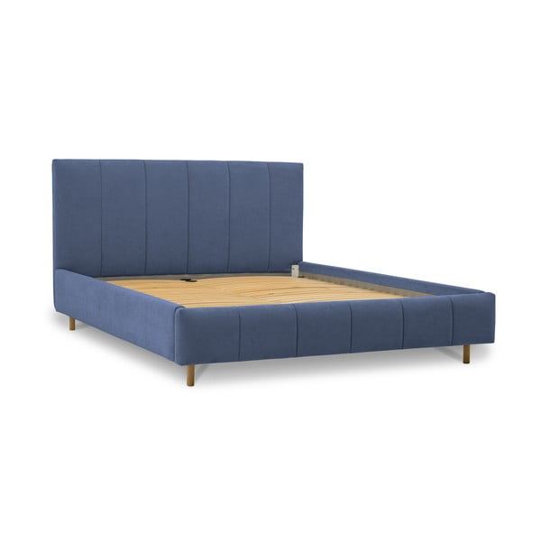 Синьо тапицирано двойно легло с включена подматрачна рамка 160x200 cm Zee – Scandic