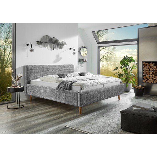 Светлосиво двойно легло 180x200 cm тапицирано с включена подматрачна рамка Primavera – Meise Möbel-image-1