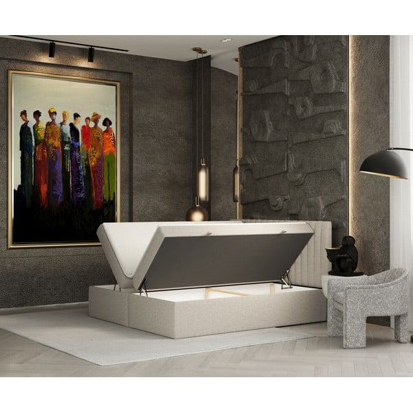 Бежово боксспринг легло с място за съхранение 140x200 cm Spencer – Maison de Rêve-image-2