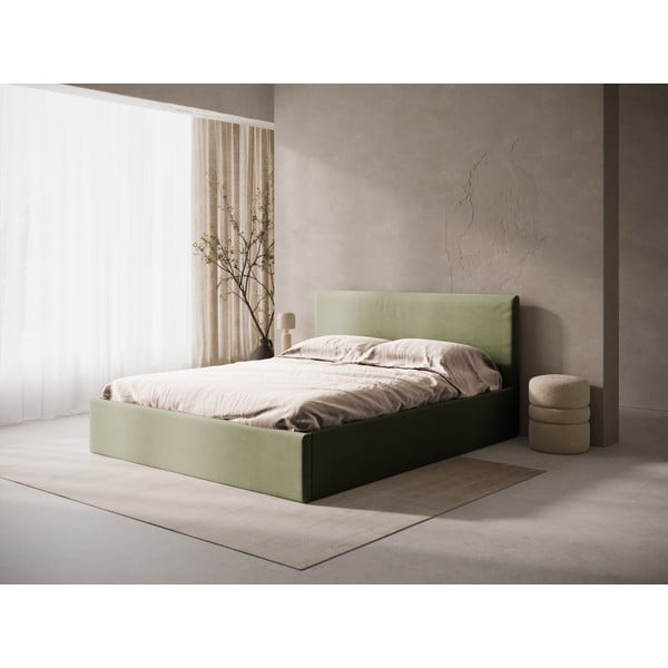 Зелено двойно легло 180x200 cm тапицирано с място за съхранение/без табла с включена подматрачна рамка Susan – Micadoni -image-1