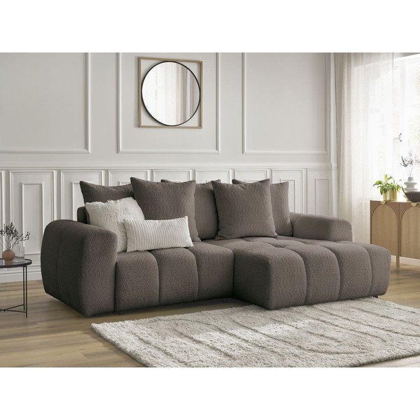 Кафяв  разтегателен ъглов диван с място за съхранение от букле (десен ъгъл) Roxelane – Bobochic Paris-image-3