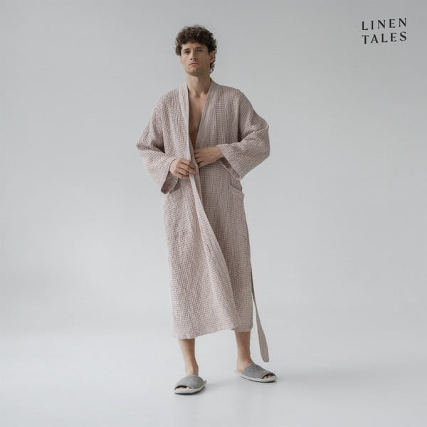 Бежов халат за баня размер L/XL Honeycomb - Linen Tales